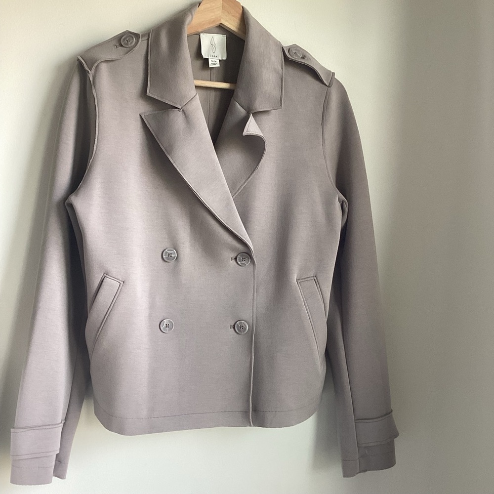 Joie Moto Jacket Womens Medium Grey Double Breasted Faux Pockets Old Money